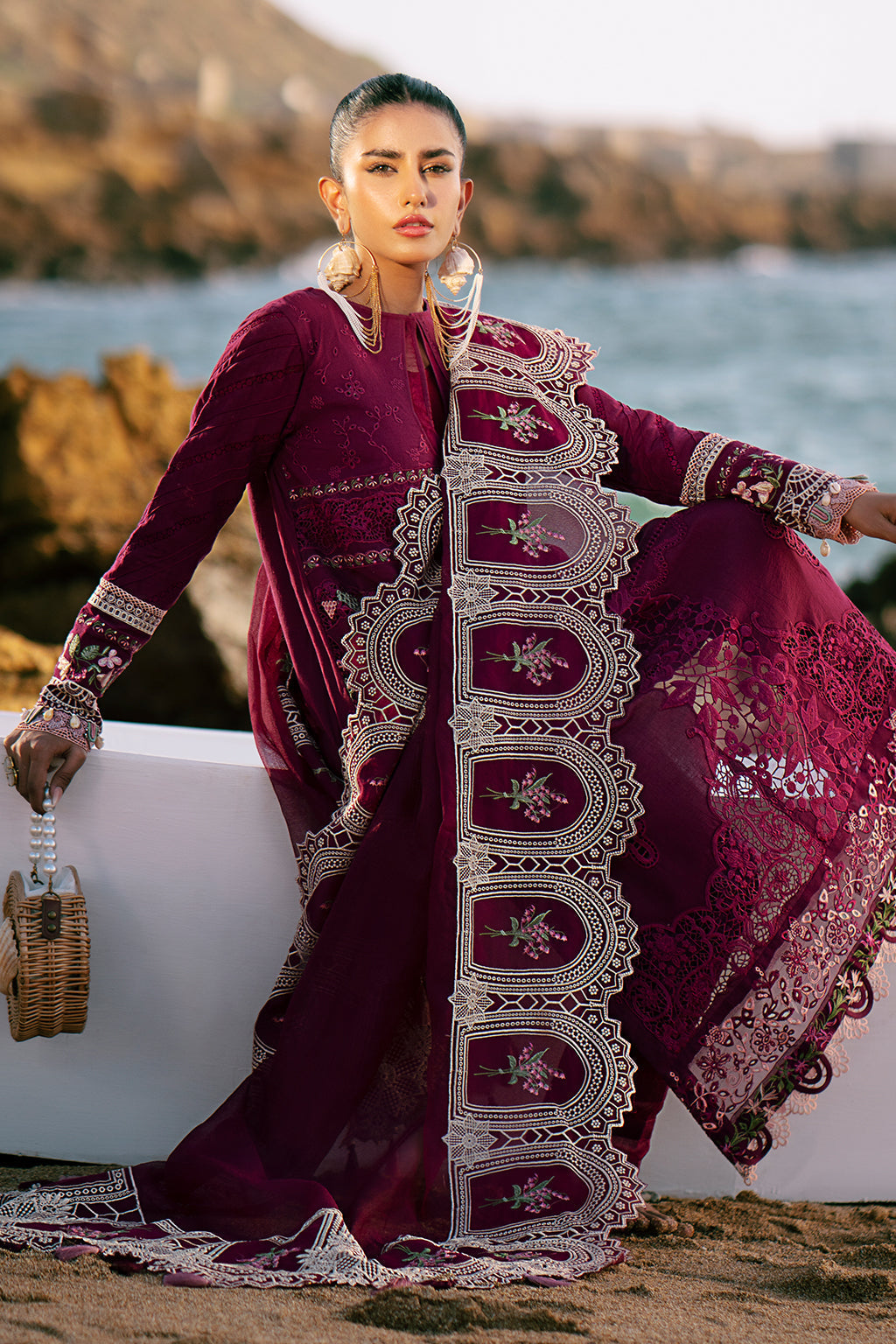 AJR Couture | Dastan Luxury Lawn 25 | Cherry Wine by AJR Couture - Designer Dress - Type: Ladies Clothes - Available at Libayah - 100% Original