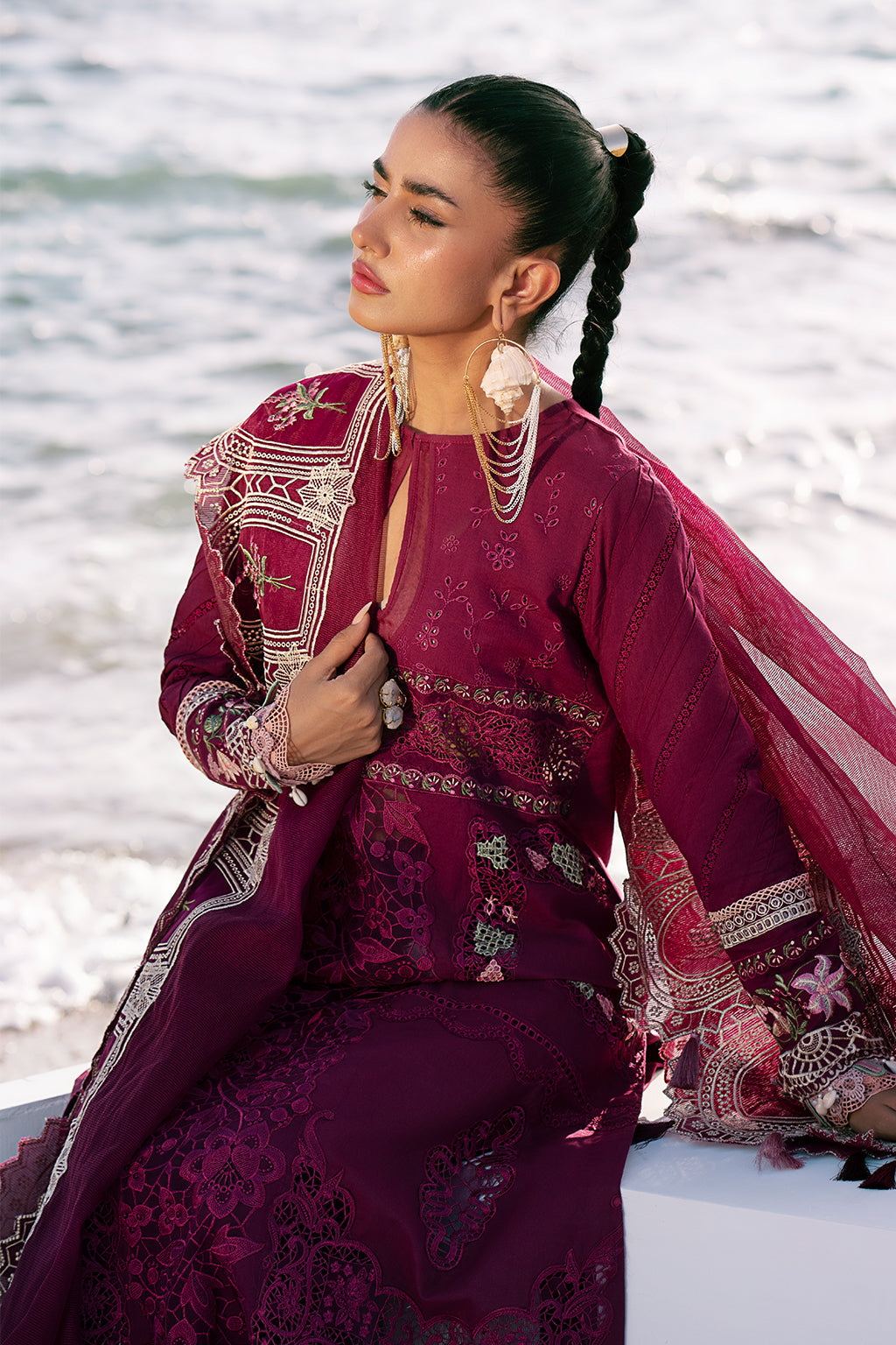 AJR Couture | Dastan Luxury Lawn 25 | Cherry Wine by AJR Couture - Designer Dress - Type: Ladies Clothes - Available at Libayah - 100% Original