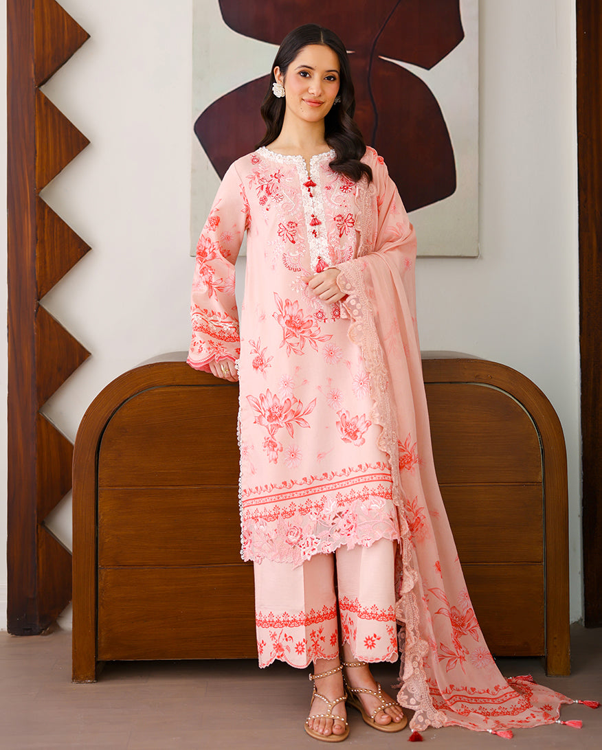 Roheenaz | Sunlit Tales Printed Embroidered Edit | Coral whisper - by Libayah - Registered Vendor of : Roheenaz - 100% Original Designer Dress