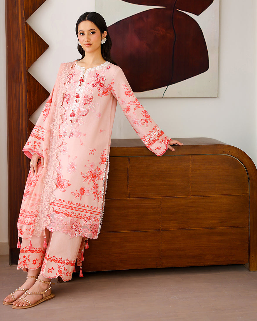 Roheenaz | Sunlit Tales Printed Embroidered Edit | Coral whisper - by Libayah - Registered Vendor of : Roheenaz - 100% Original Designer Dress