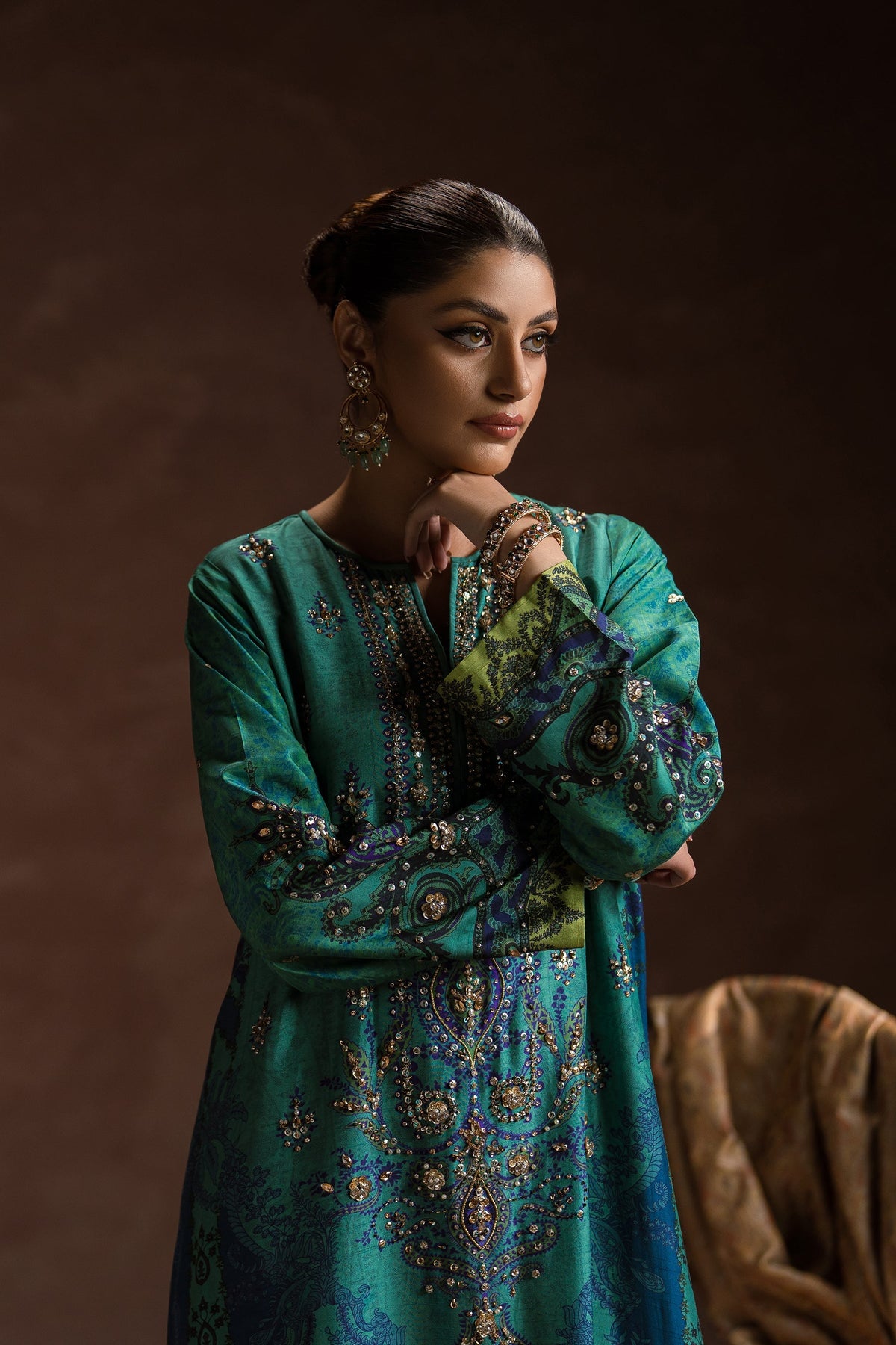 Ammara Khan | Symphony 24 | PEACOCK GARDEN KAFTAN SET (D-01) by Ammara Khan - Designer Dress - Type: Ladies Clothes - Available at Libayah - 100% Original