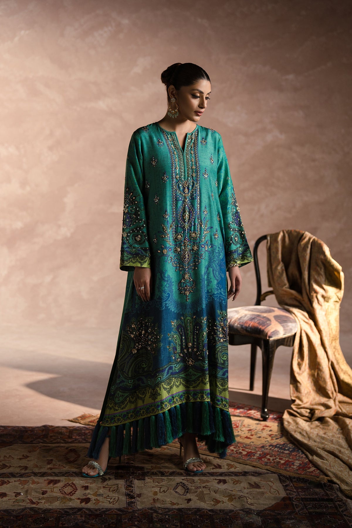Ammara Khan | Symphony 24 | PEACOCK GARDEN KAFTAN SET (D-01) by Ammara Khan - Designer Dress - Type: Ladies Clothes - Available at Libayah - 100% Original