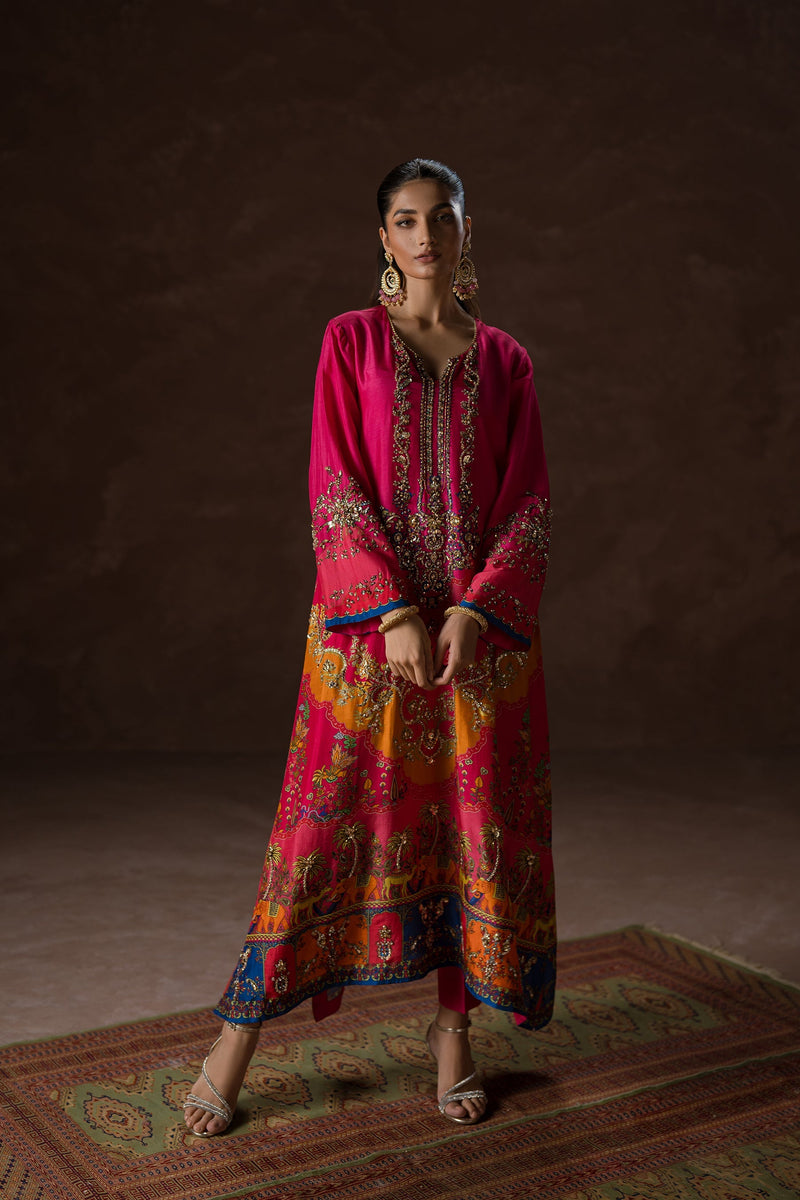 Ammara Khan | Symphony 24 | HOT PINK PARTY KAFTAN SET (D-02) by Ammara Khan - Designer Dress - Type: Ladies Clothes - Available at Libayah - 100% Original
