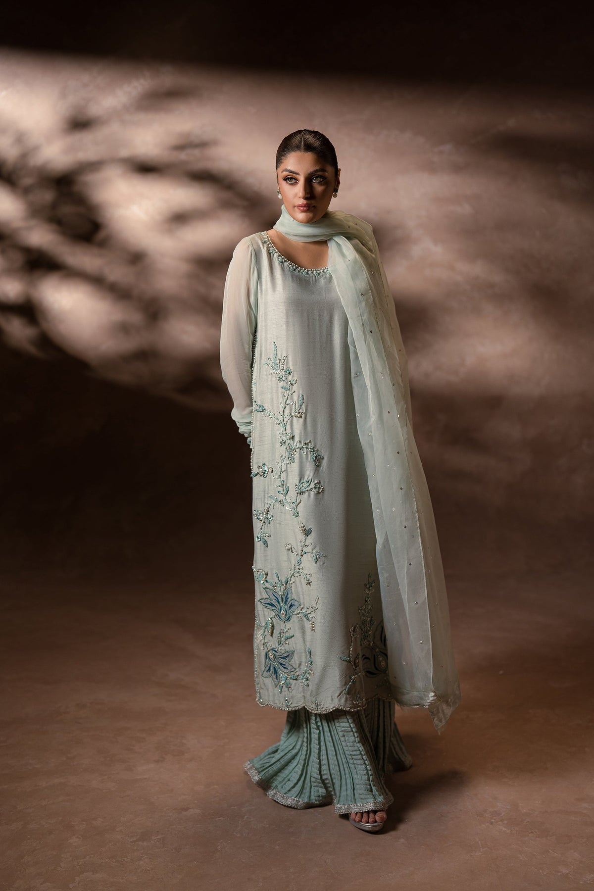 Ammara Khan | Symphony 24 | MINT ELEGANCE CRUSHED PANTS SET (D-08) by Ammara Khan - Designer Dress - Type: Ladies Clothes - Available at Libayah - 100% Original