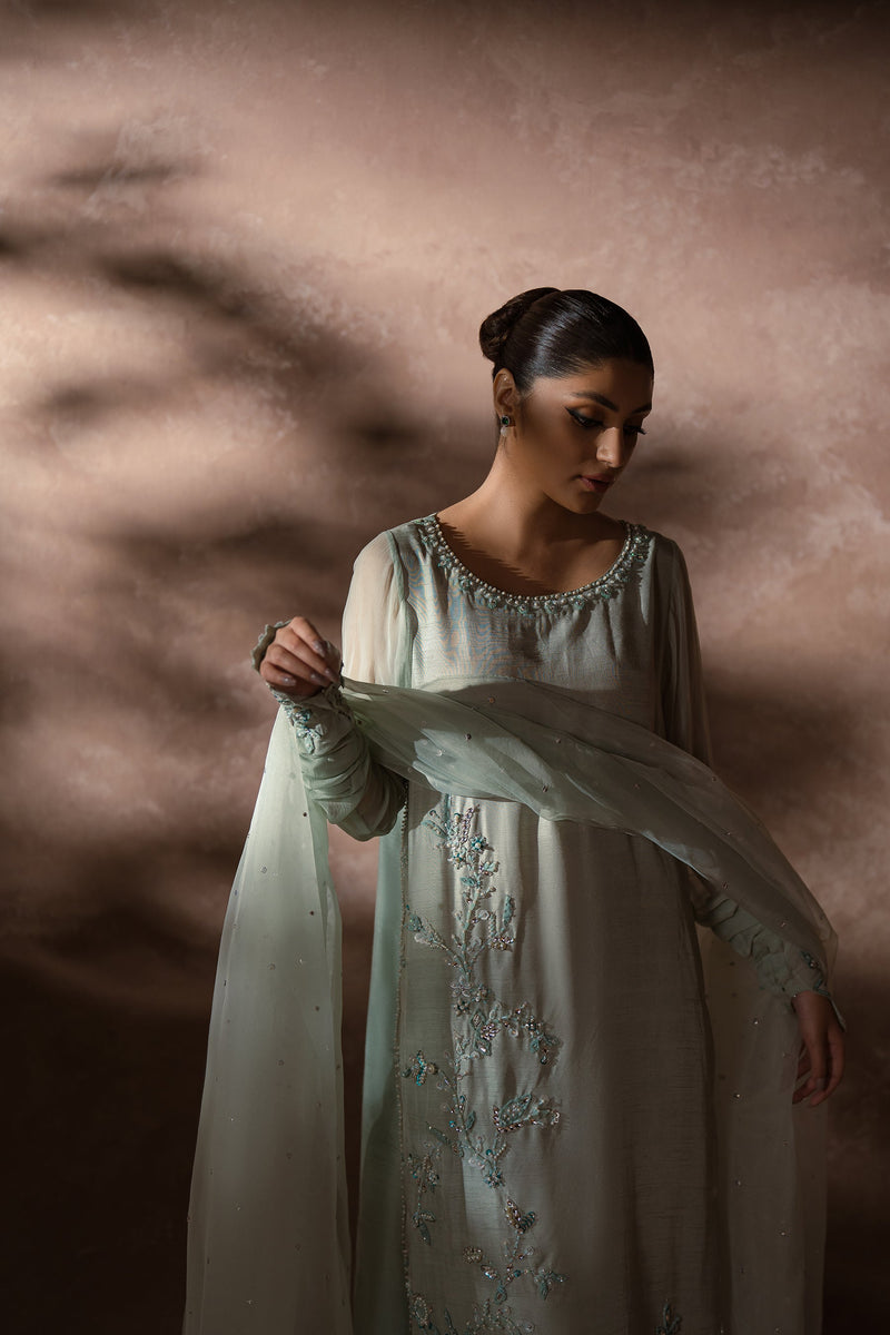 Ammara Khan | Symphony 24 | MINT ELEGANCE CRUSHED PANTS SET (D-08) by Ammara Khan - Designer Dress - Type: Ladies Clothes - Available at Libayah - 100% Original