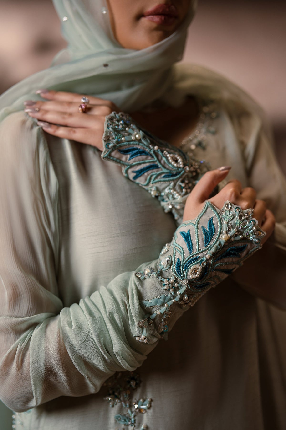 Ammara Khan | Symphony 24 | MINT ELEGANCE CRUSHED PANTS SET (D-08) by Ammara Khan - Designer Dress - Type: Ladies Clothes - Available at Libayah - 100% Original