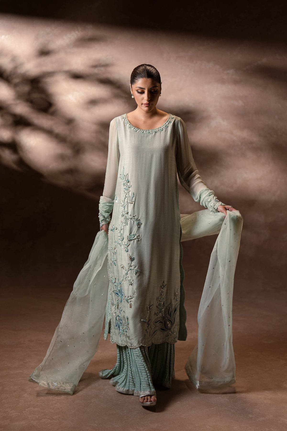 Ammara Khan | Symphony 24 | MINT ELEGANCE CRUSHED PANTS SET (D-08) by Ammara Khan - Designer Dress - Type: Ladies Clothes - Available at Libayah - 100% Original