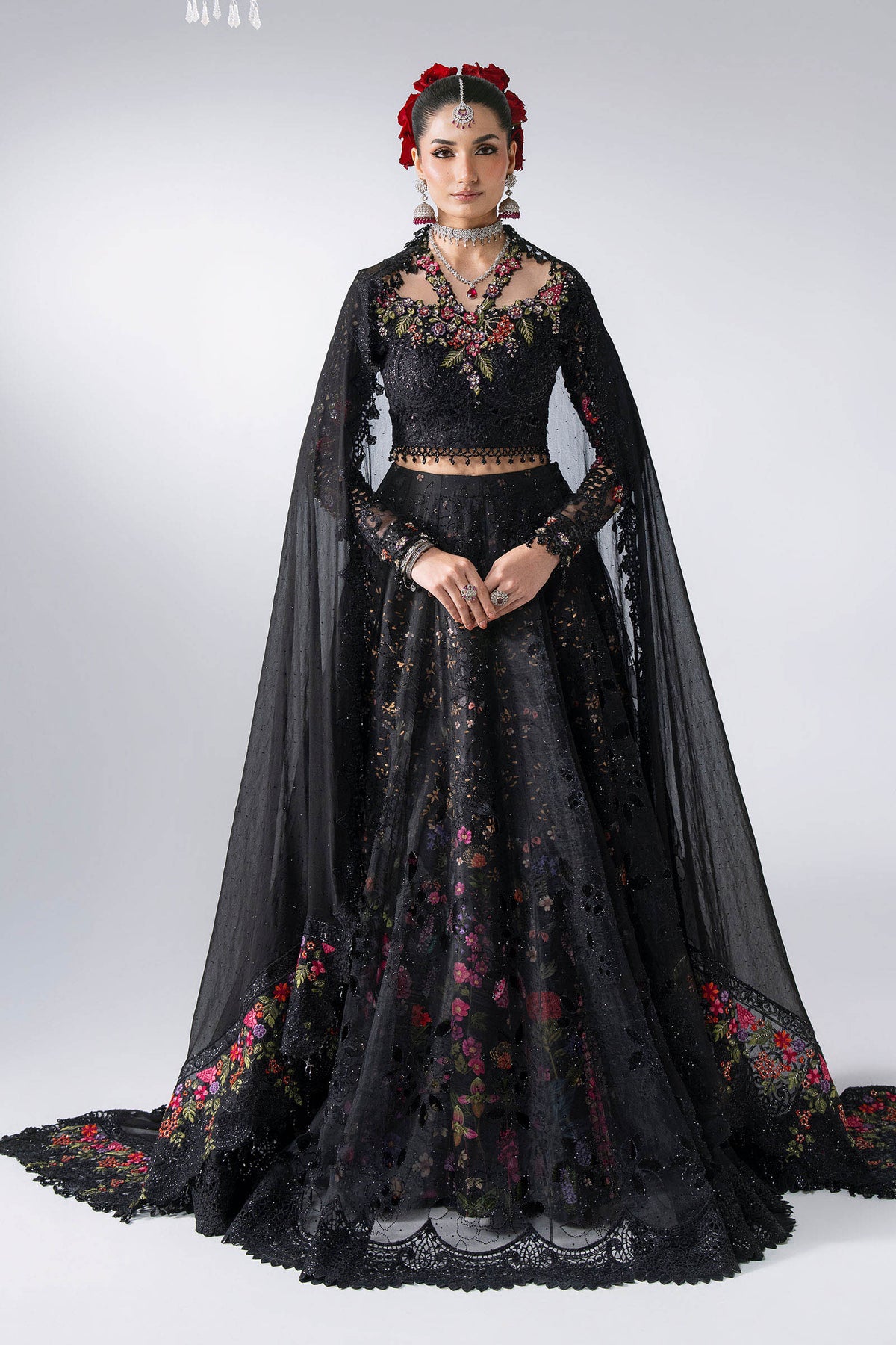 Maria B | Mbroidered Wedding Formals 26 | BD-3101-Obsidian Garden by Maria B - Designer Dress  - Type : Ladies Clothes - Available at Libayah - 100% Original 