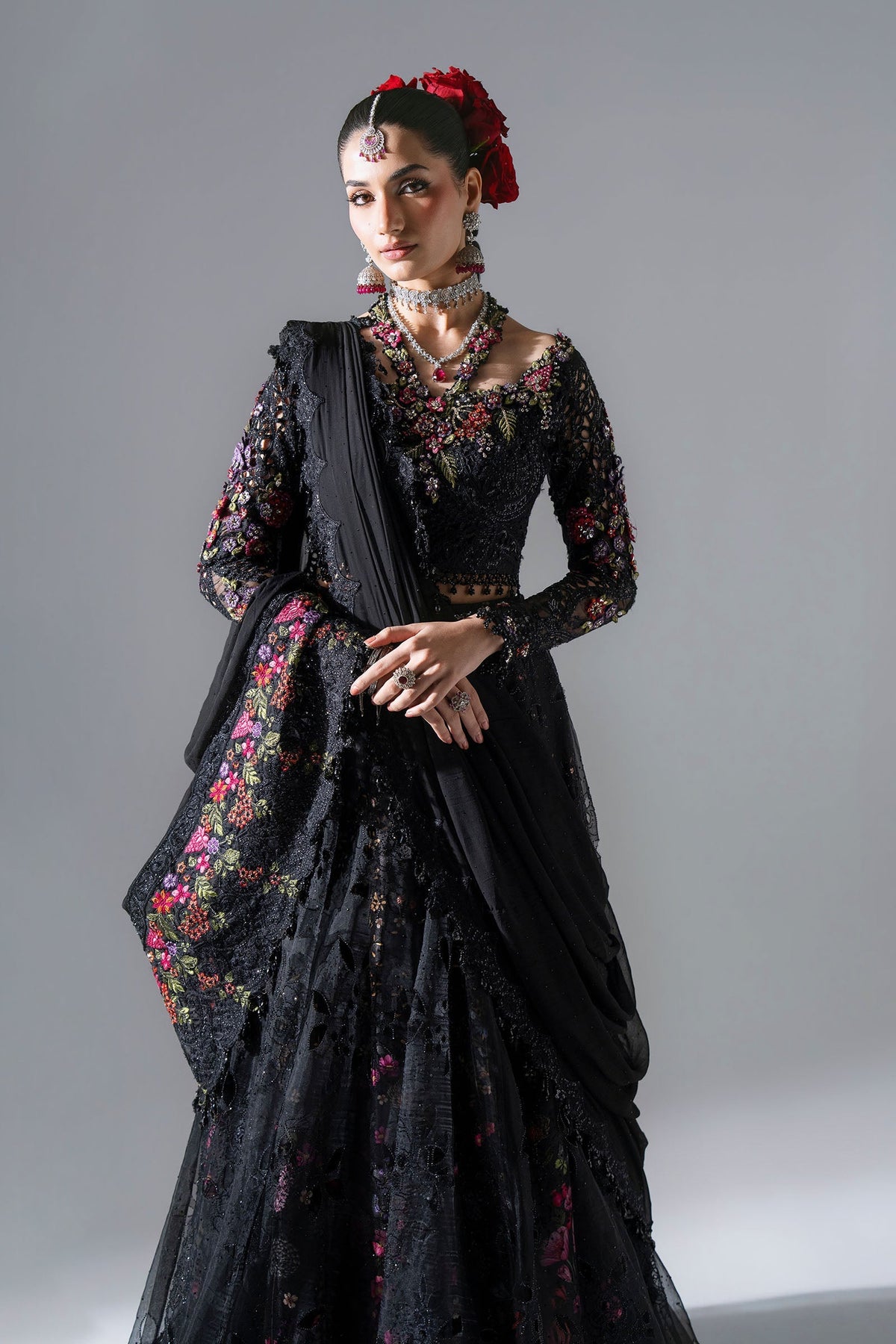 Maria B | Mbroidered Wedding Formals 26 | BD-3101-Obsidian Garden by Maria B - Designer Dress  - Type : Ladies Clothes - Available at Libayah - 100% Original 