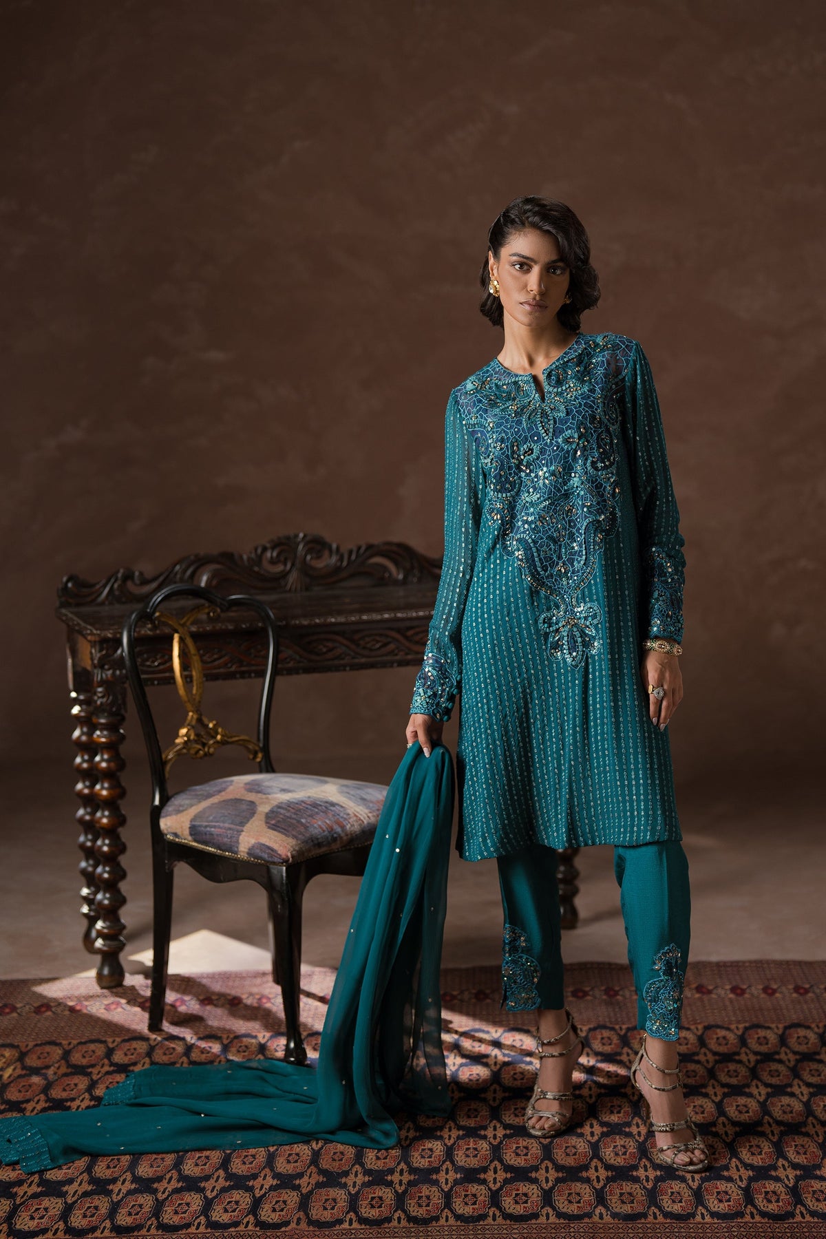 Ammara Khan | Symphony 24 | TEAL BEAUTY SET (D-10) by Ammara Khan - Designer Dress - Type: Ladies Clothes - Available at Libayah - 100% Original