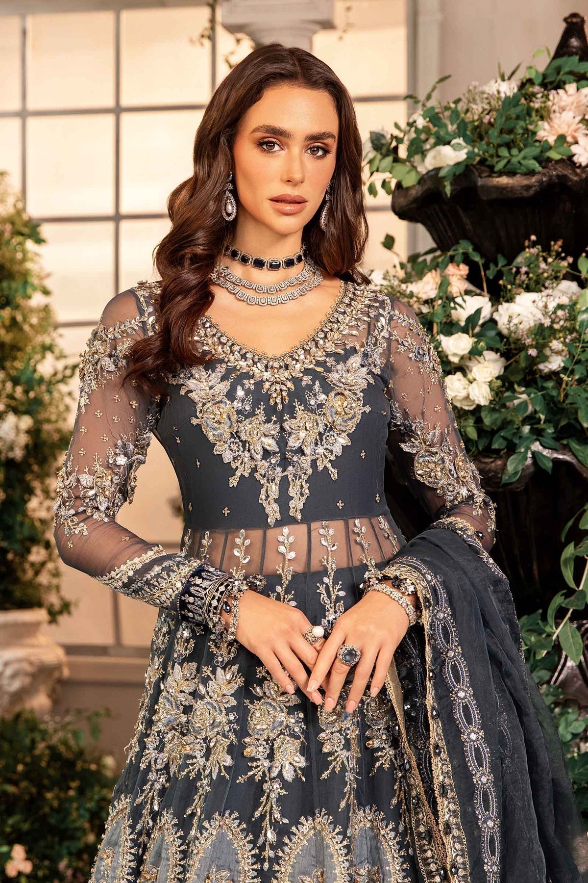 Maria B | Mbroidered Formals 24| Organza Suit | BD-2901 by Maria B - Designer Dress  - Type : Wedding Dress - Available at Libayah - 100% Original 