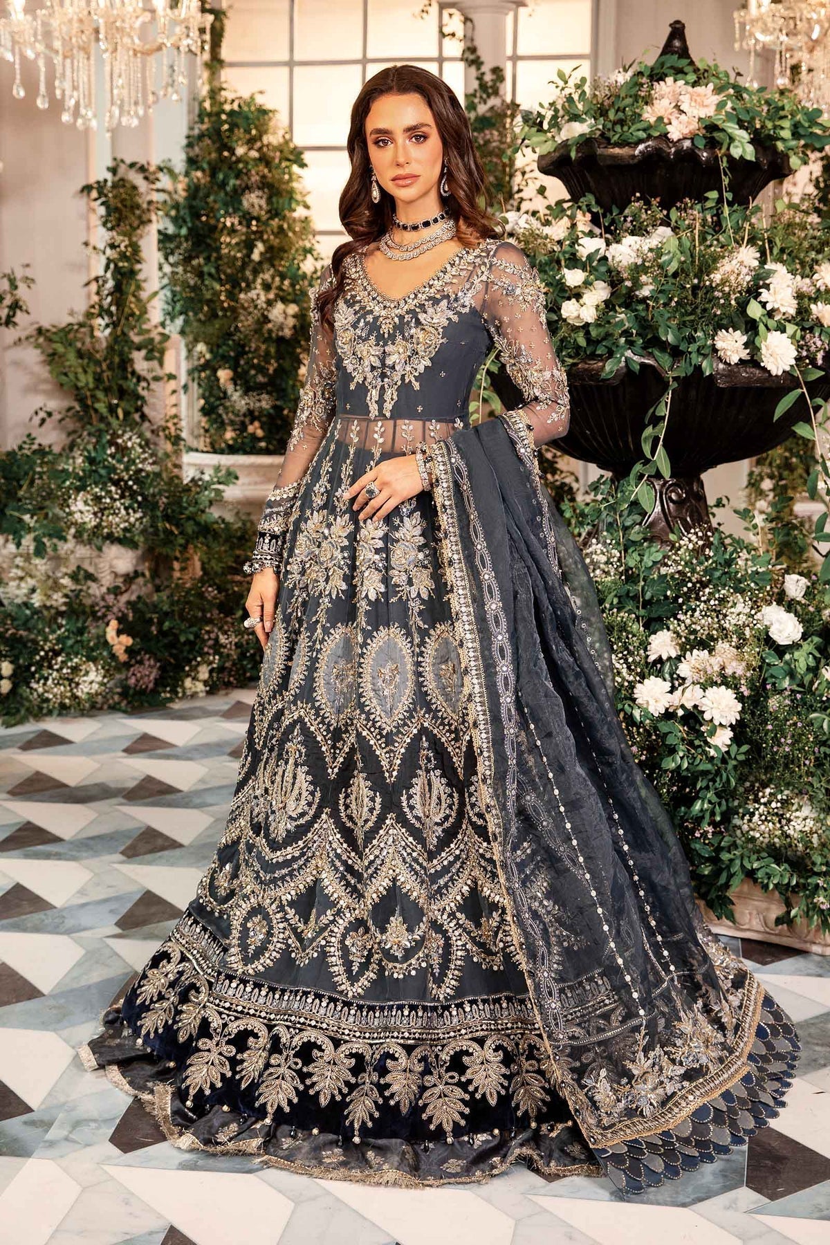 Maria B | Mbroidered Formals 24| Organza Suit | BD-2901 by Maria B - Designer Dress  - Type : Wedding Dress - Available at Libayah - 100% Original 