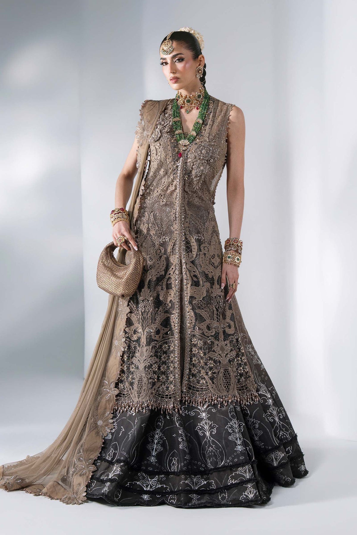 Maria B | Mbroidered Wedding Formals 26 | BD-3102-Antique Bronze by Maria B - Designer Dress  - Type : Ladies Clothes - Available at Libayah - 100% Original 