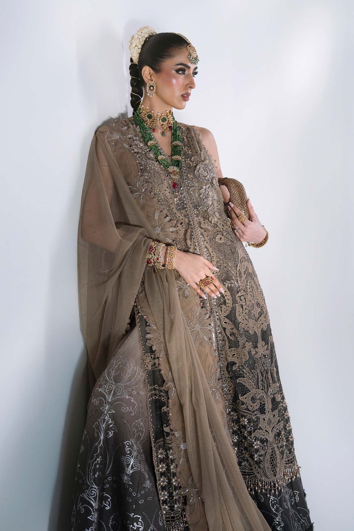 Maria B | Mbroidered Wedding Formals 26 | BD-3102-Antique Bronze by Maria B - Designer Dress  - Type : Ladies Clothes - Available at Libayah - 100% Original 