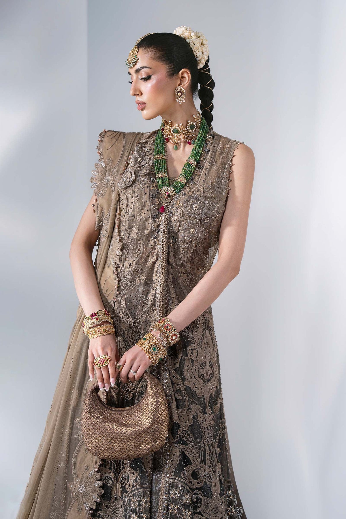 Maria B | Mbroidered Wedding Formals 26 | BD-3102-Antique Bronze by Maria B - Designer Dress  - Type : Ladies Clothes - Available at Libayah - 100% Original 