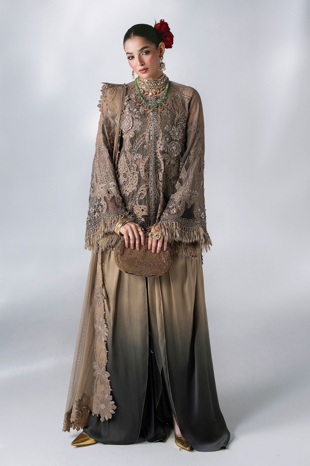 Maria B | Mbroidered Wedding Formals 26 | BD-3102-Antique Bronze by Maria B - Designer Dress  - Type : Ladies Clothes - Available at Libayah - 100% Original 