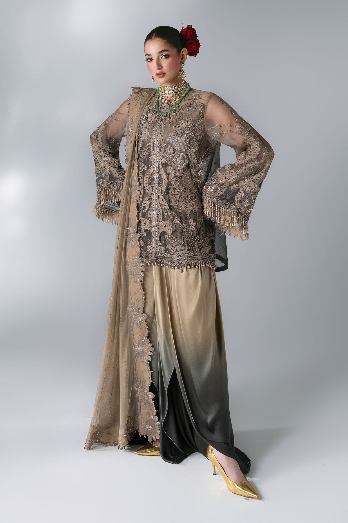 Maria B | Mbroidered Wedding Formals 26 | BD-3102-Antique Bronze by Maria B - Designer Dress  - Type : Ladies Clothes - Available at Libayah - 100% Original 