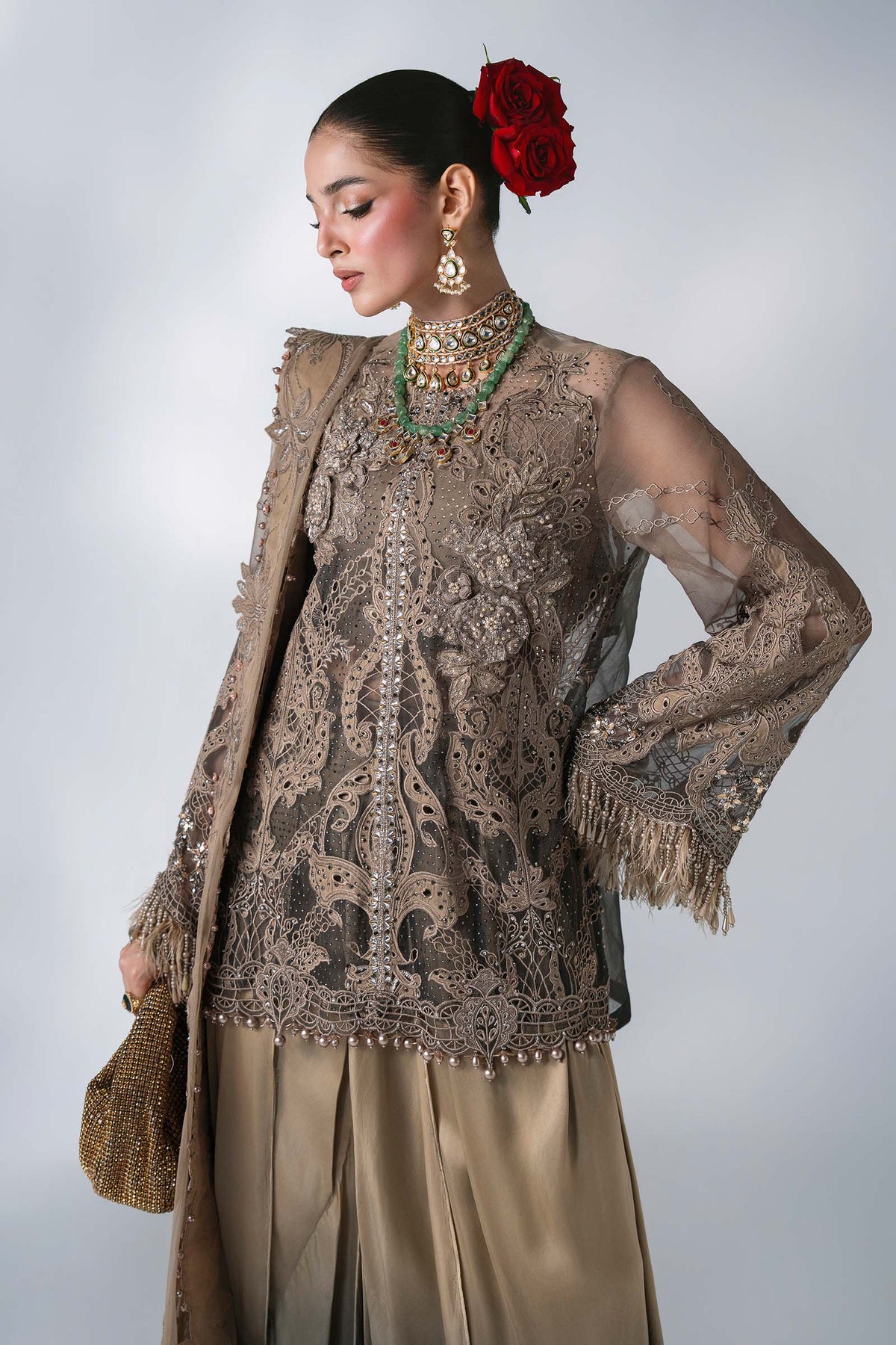 Maria B | Mbroidered Wedding Formals 26 | BD-3102-Antique Bronze by Maria B - Designer Dress  - Type : Ladies Clothes - Available at Libayah - 100% Original 