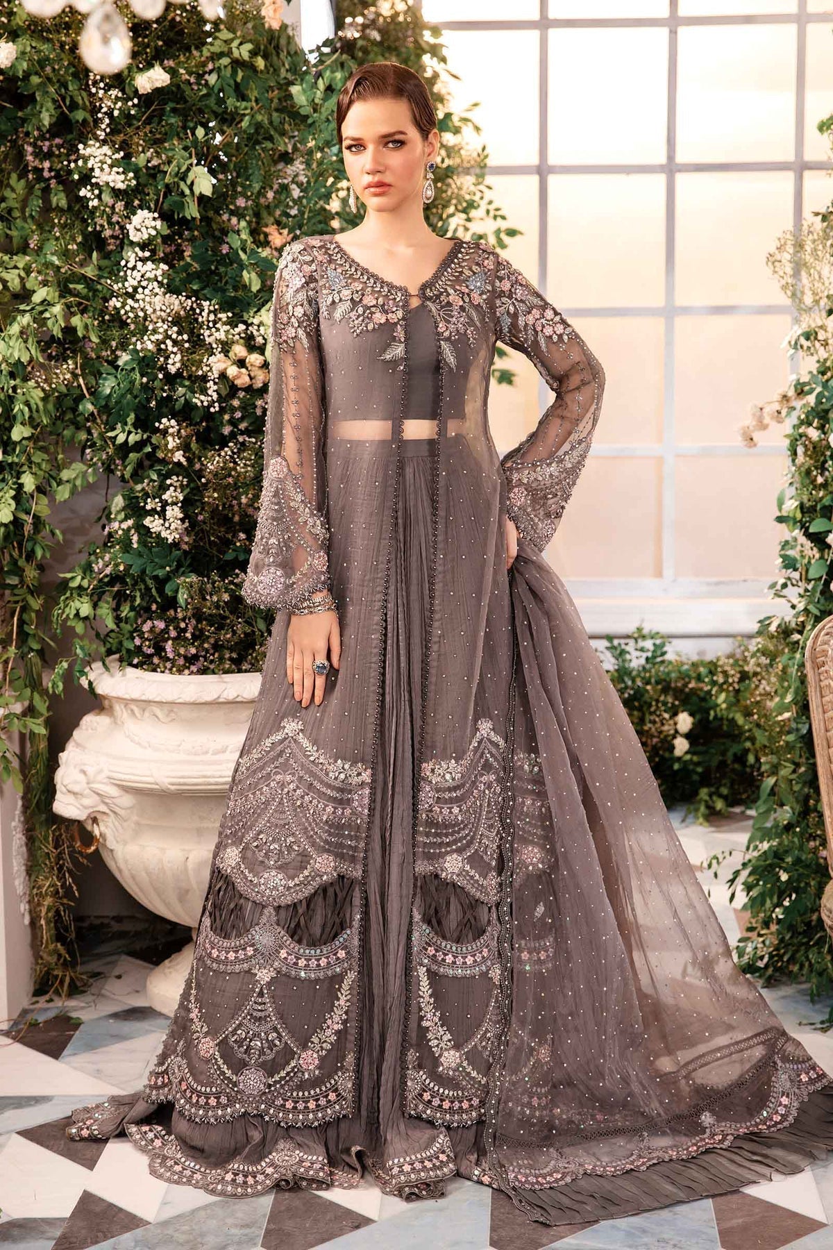Maria B | Mbroidered Formals 24 | Organza Suit | BD-2902 by Maria B - Designer Dress  - Type : Wedding Dress - Available at Libayah - 100% Original 