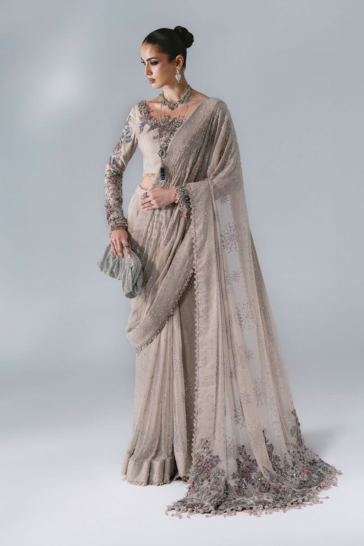 Maria B | Mbroidered Wedding Formals 26 | BD-3103-Moon Grey by Maria B - Designer Dress  - Type : Ladies Clothes - Available at Libayah - 100% Original 