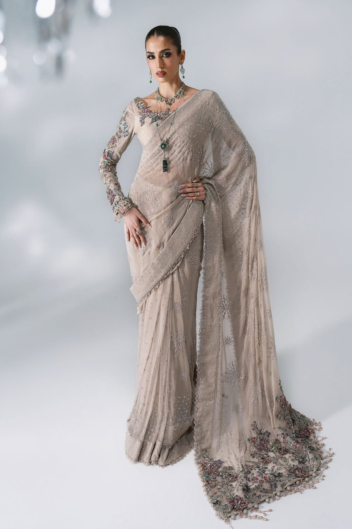 Maria B | Mbroidered Wedding Formals 26 | BD-3103-Moon Grey by Maria B - Designer Dress  - Type : Ladies Clothes - Available at Libayah - 100% Original 