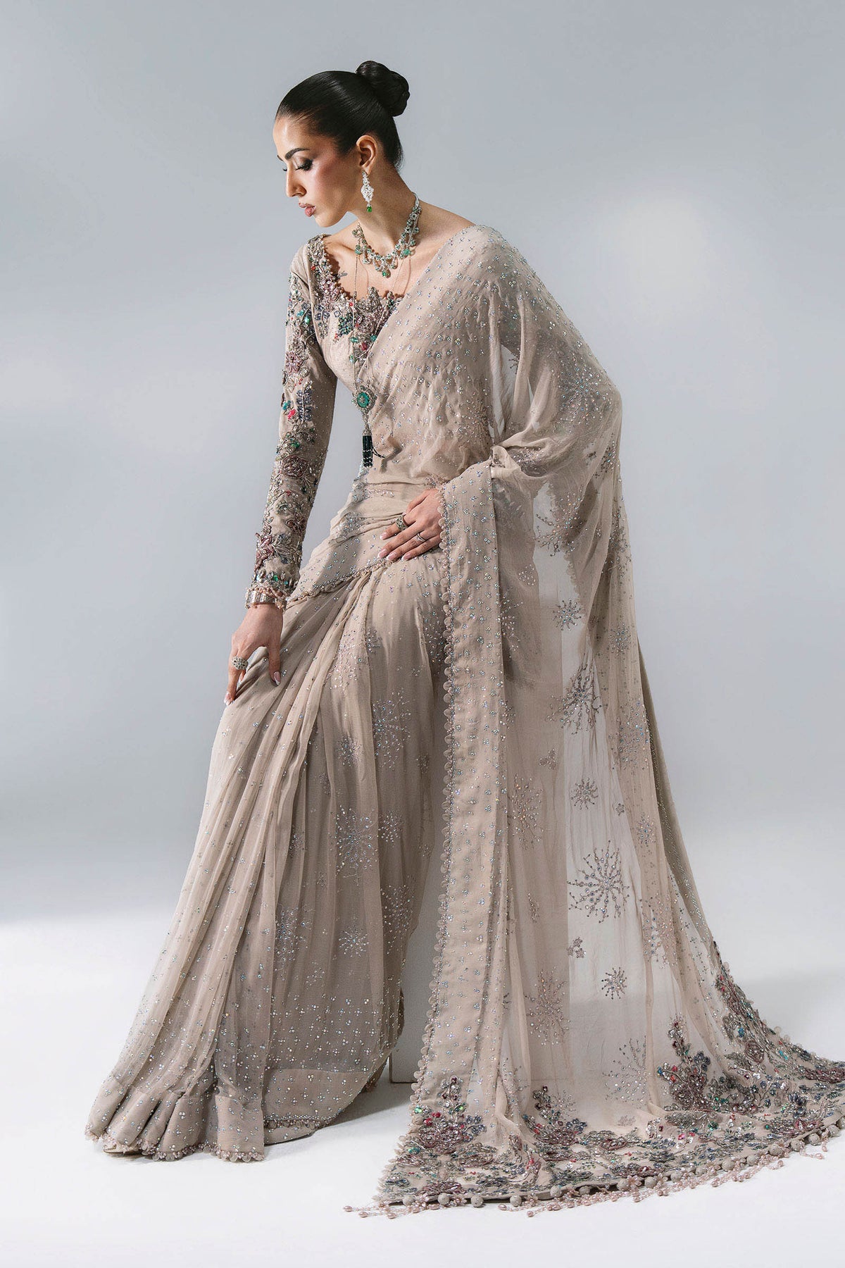 Maria B | Mbroidered Wedding Formals 26 | BD-3103-Moon Grey by Maria B - Designer Dress  - Type : Ladies Clothes - Available at Libayah - 100% Original 