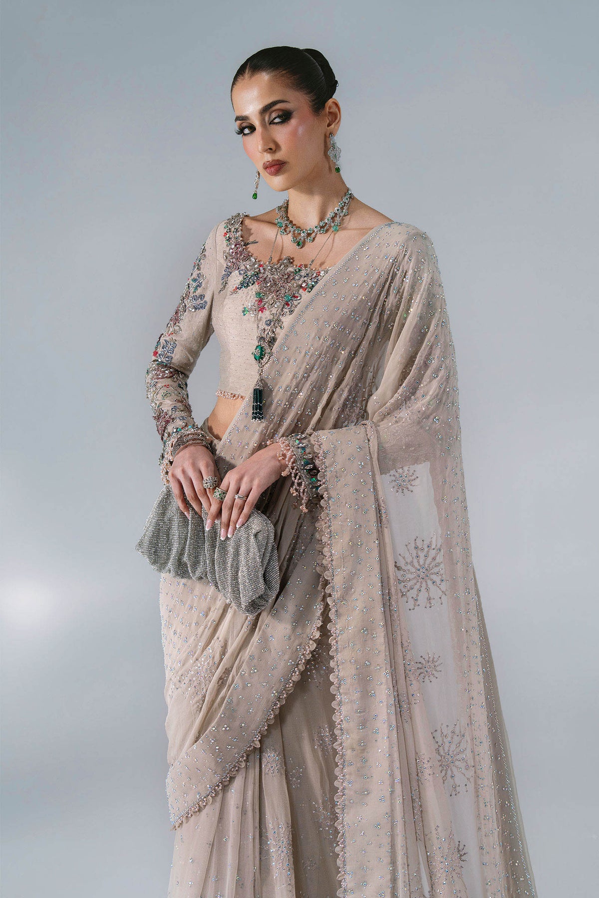 Maria B | Mbroidered Wedding Formals 26 | BD-3103-Moon Grey by Maria B - Designer Dress  - Type : Ladies Clothes - Available at Libayah - 100% Original 