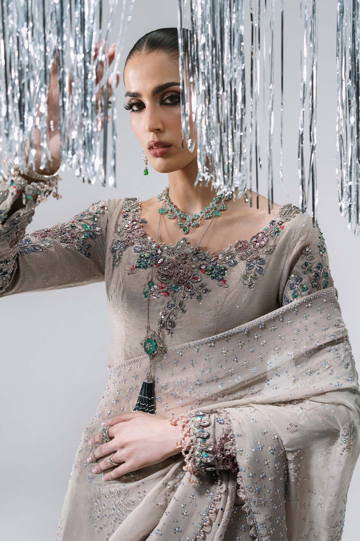 Maria B | Mbroidered Wedding Formals 26 | BD-3103-Moon Grey by Maria B - Designer Dress  - Type : Ladies Clothes - Available at Libayah - 100% Original 
