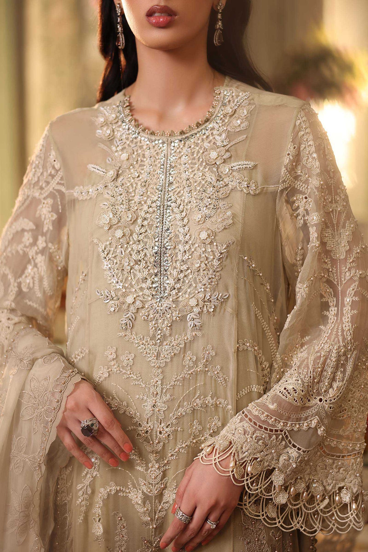 Maria b | Chiffon Formals 26 | MPC-26-103-Olive Gold by Maria B - Designer Dress  - Type : Ladies Clothes - Available at Libayah - 100% Original 