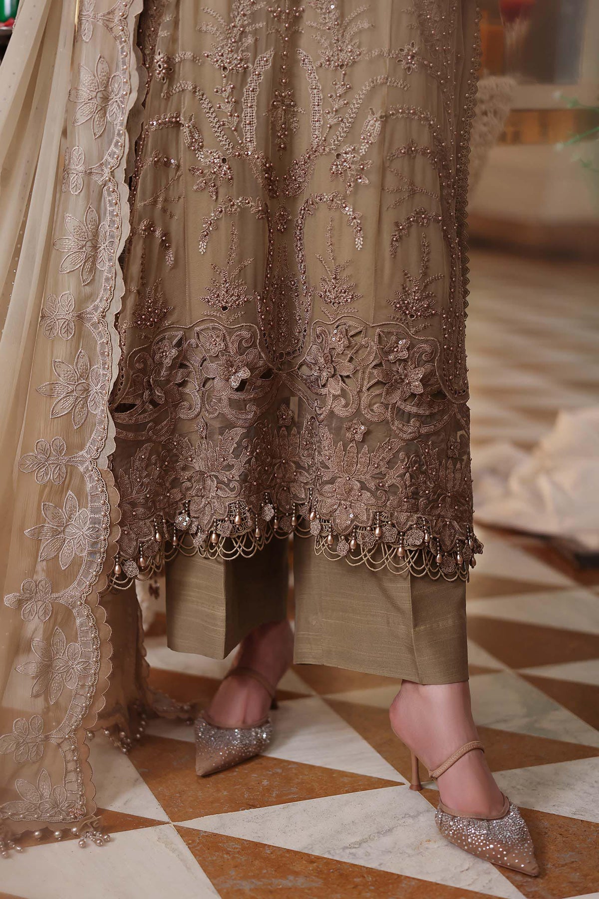 Maria b | Chiffon Formals 26 | MPC-26-103-Olive Gold by Maria B - Designer Dress  - Type : Ladies Clothes - Available at Libayah - 100% Original 