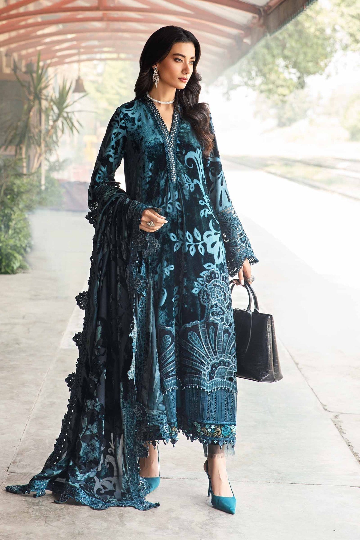 Maria B | Winter Luxe 24 | Velvet DL-1203 by Maria B - Designer Dress  - Type : Ladies Clothes - Available at Libayah - 100% Original 