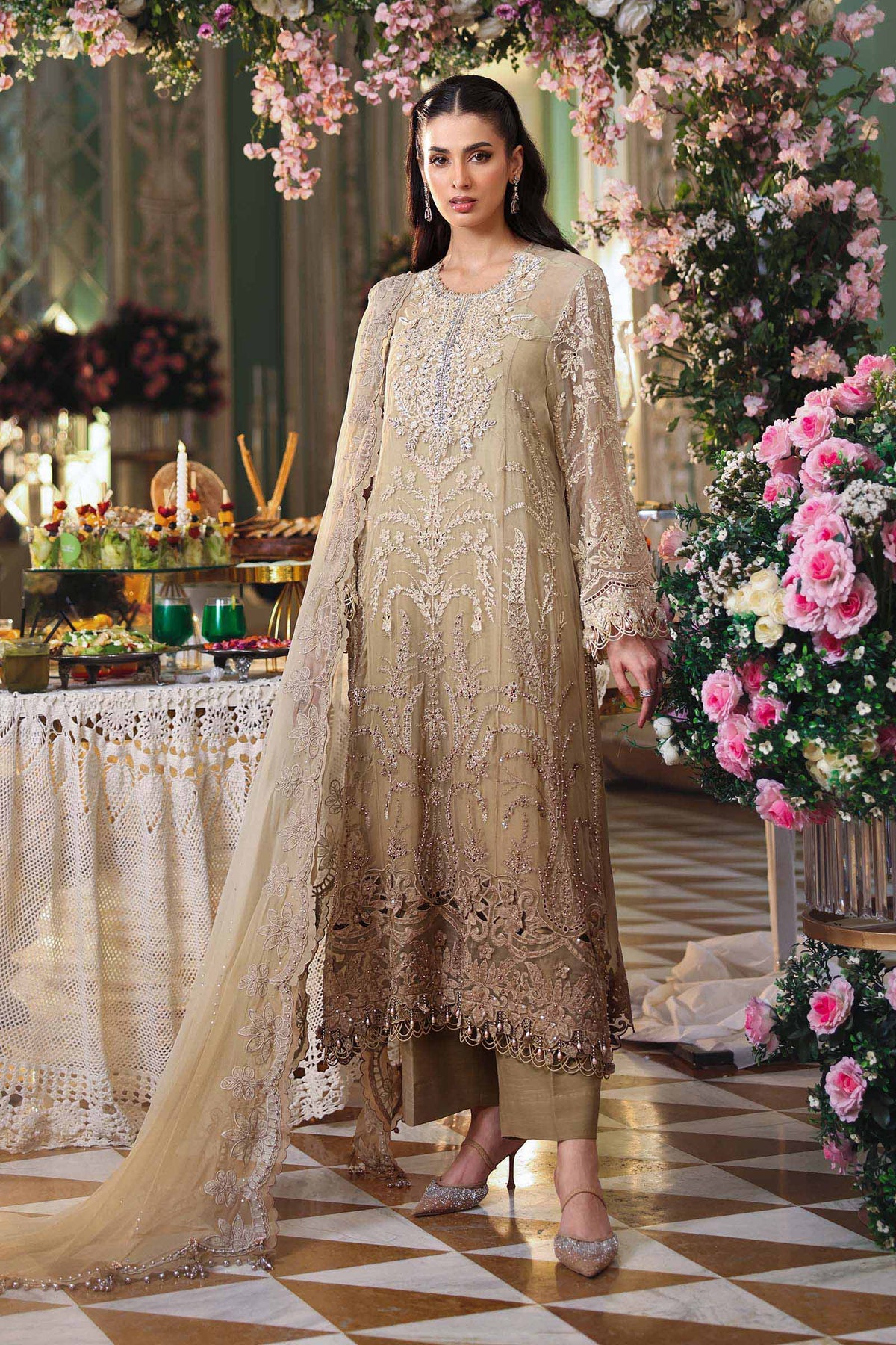 Maria b | Chiffon Formals 26 | MPC-26-103-Olive Gold by Maria B - Designer Dress  - Type : Ladies Clothes - Available at Libayah - 100% Original 