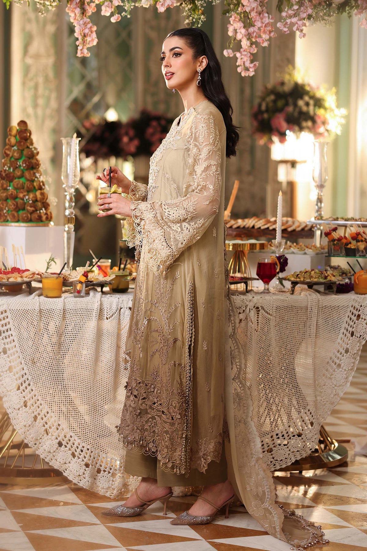 Maria b | Chiffon Formals 26 | MPC-26-103-Olive Gold by Maria B - Designer Dress  - Type : Ladies Clothes - Available at Libayah - 100% Original 
