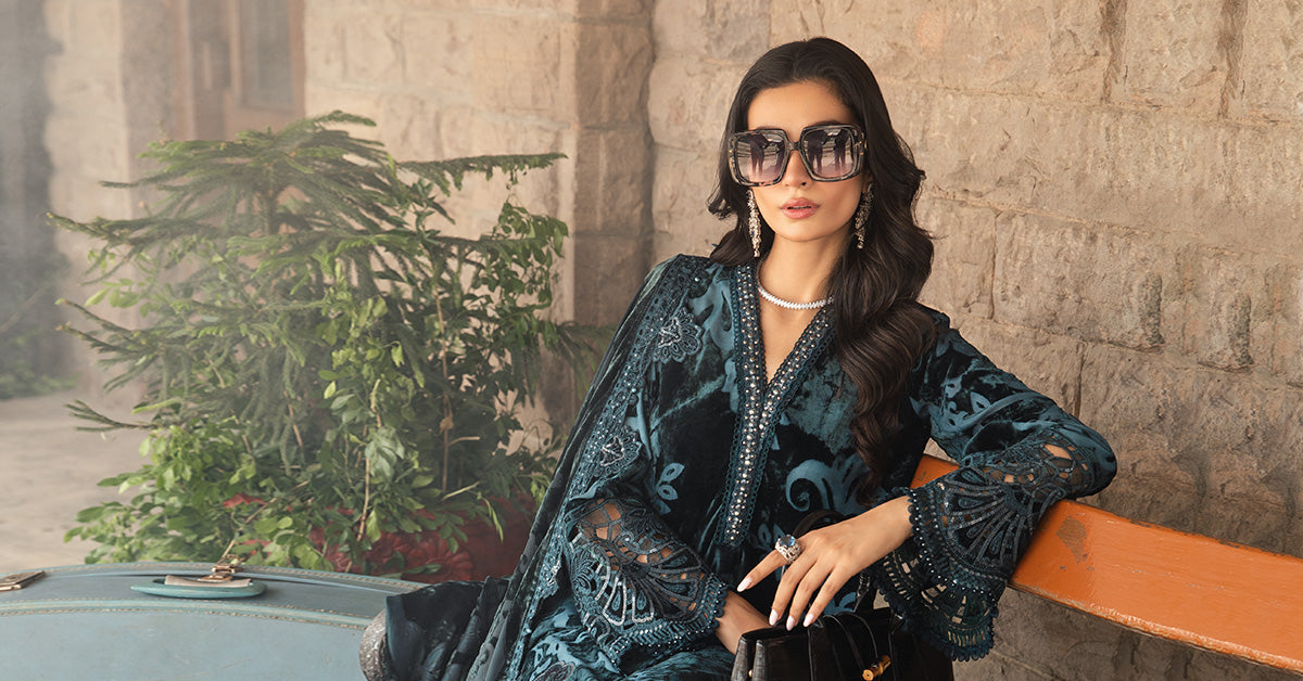 Maria B | Winter Luxe 24 | Velvet DL-1203 by Maria B - Designer Dress  - Type : Ladies Clothes - Available at Libayah - 100% Original 