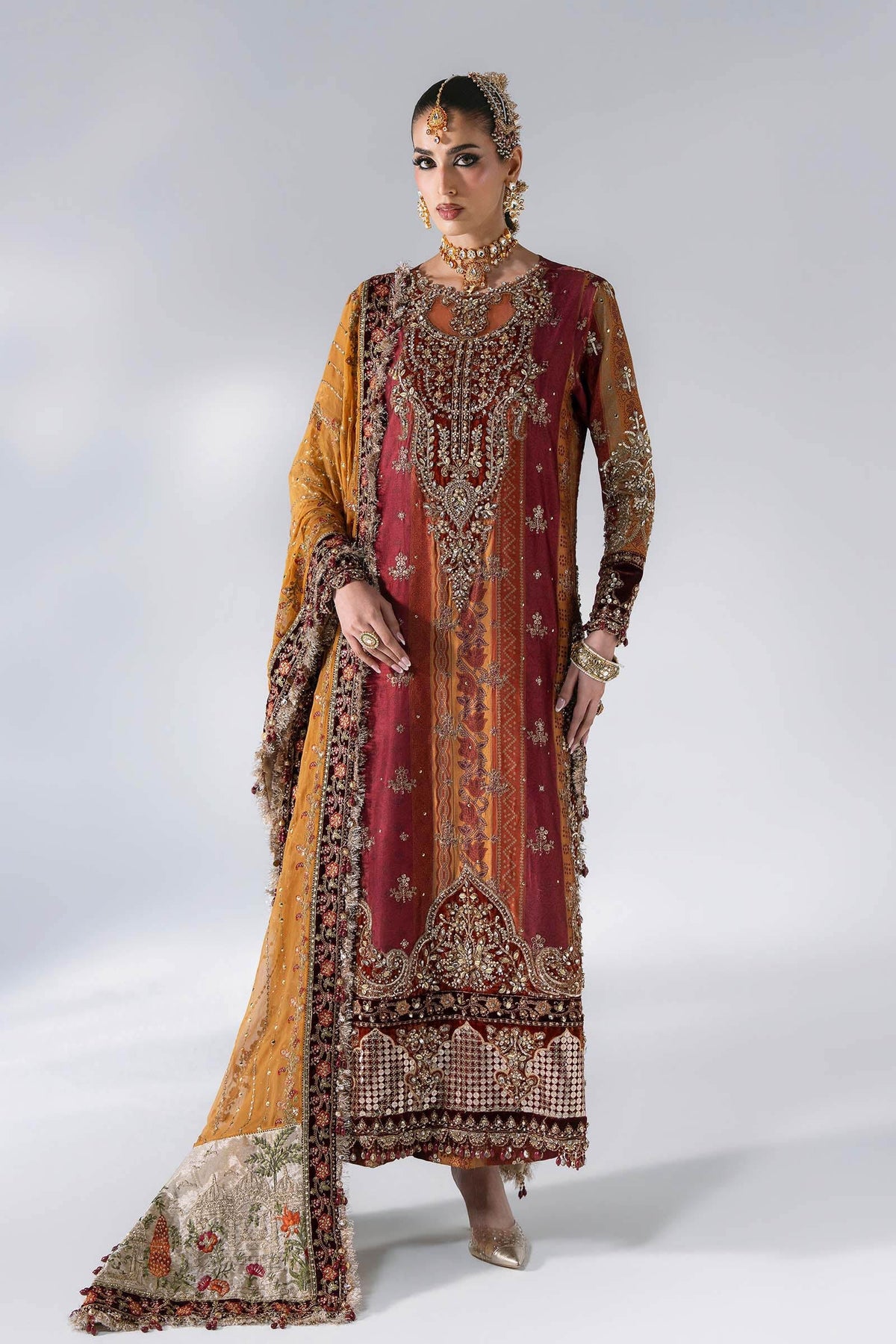 Maria B | Mbroidered Wedding Formals 26 | BD-3104-Maroon Crimson by Maria B - Designer Dress  - Type : Ladies Clothes - Available at Libayah - 100% Original 