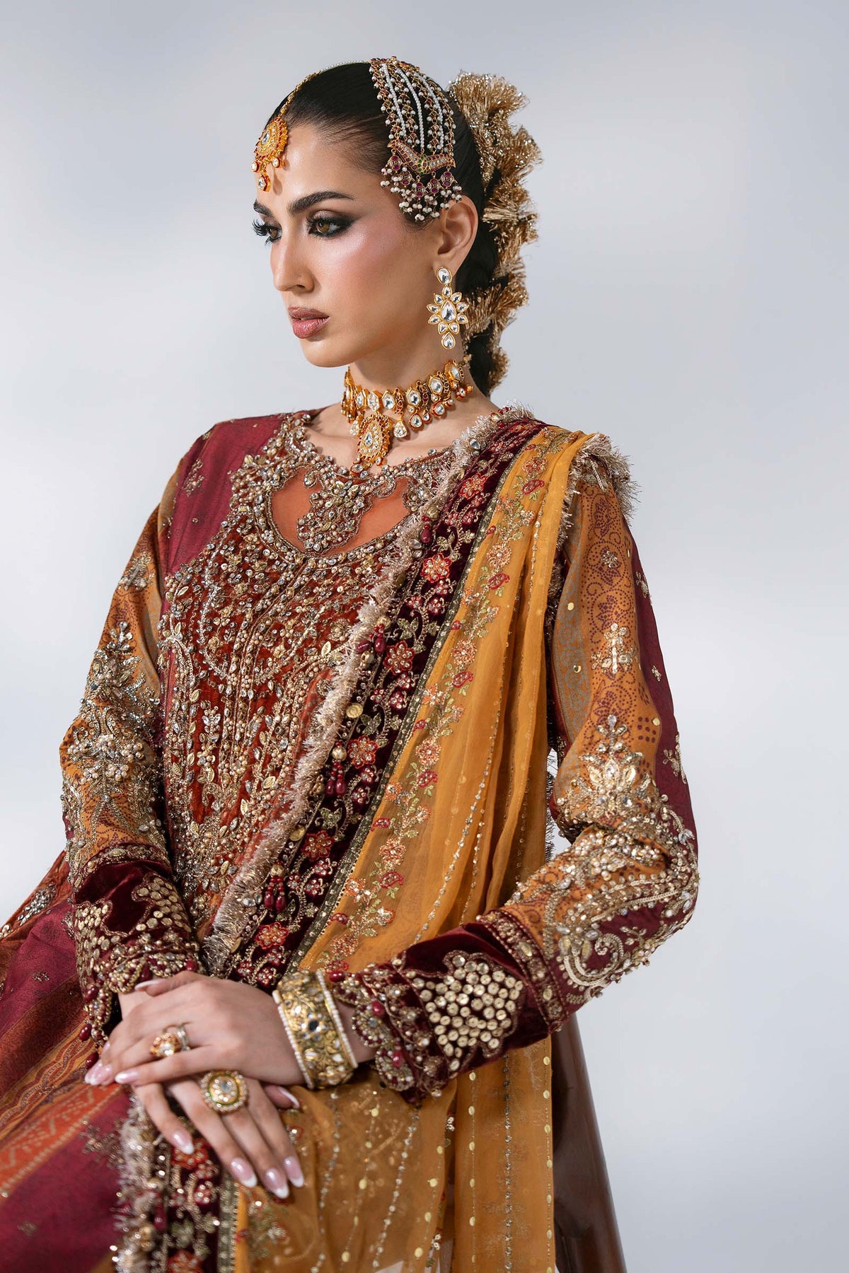 Maria B | Mbroidered Wedding Formals 26 | BD-3104-Maroon Crimson by Maria B - Designer Dress  - Type : Ladies Clothes - Available at Libayah - 100% Original 