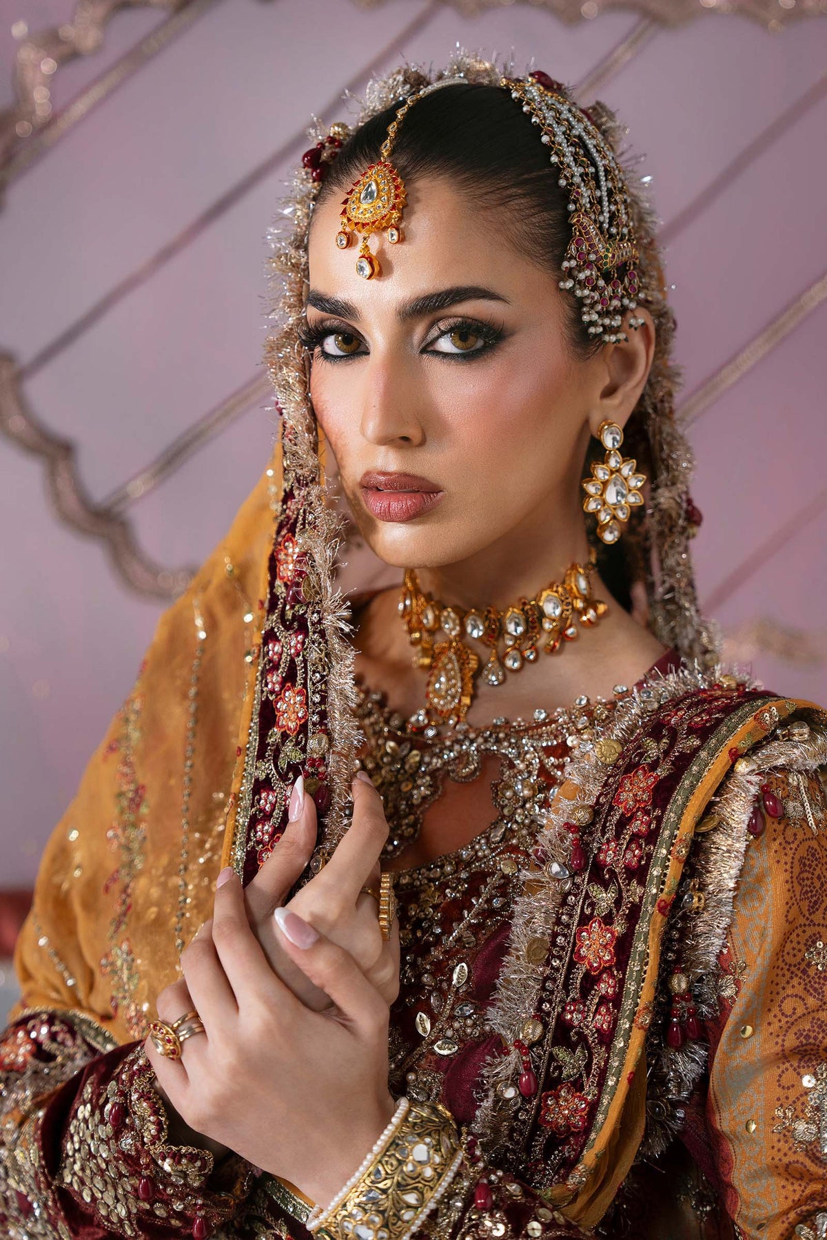 Maria B | Mbroidered Wedding Formals 26 | BD-3104-Maroon Crimson by Maria B - Designer Dress  - Type : Ladies Clothes - Available at Libayah - 100% Original 