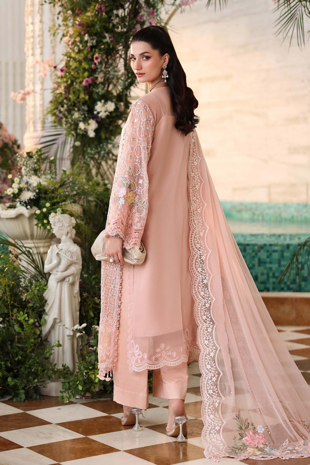 Maria b | Chiffon Formals 26 | MPC-26-104-Peach Pink by Maria B - Designer Dress  - Type : Ladies Clothes - Available at Libayah - 100% Original 