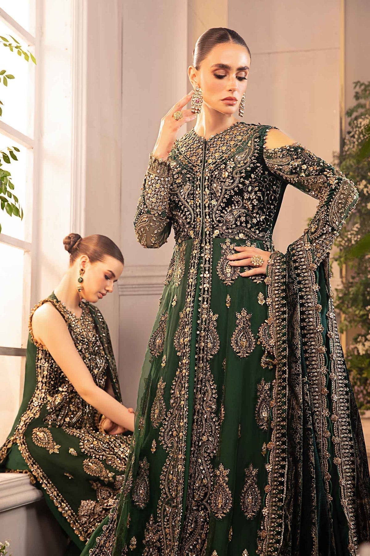 Maria B | Mbroidered Formals 24 | Velvet Suit | BD-2904 by Maria B - Designer Dress  - Type : Wedding Dress - Available at Libayah - 100% Original 