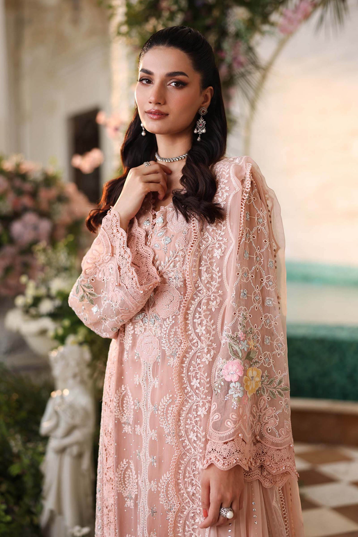 Maria b | Chiffon Formals 26 | MPC-26-104-Peach Pink by Maria B - Designer Dress  - Type : Ladies Clothes - Available at Libayah - 100% Original 