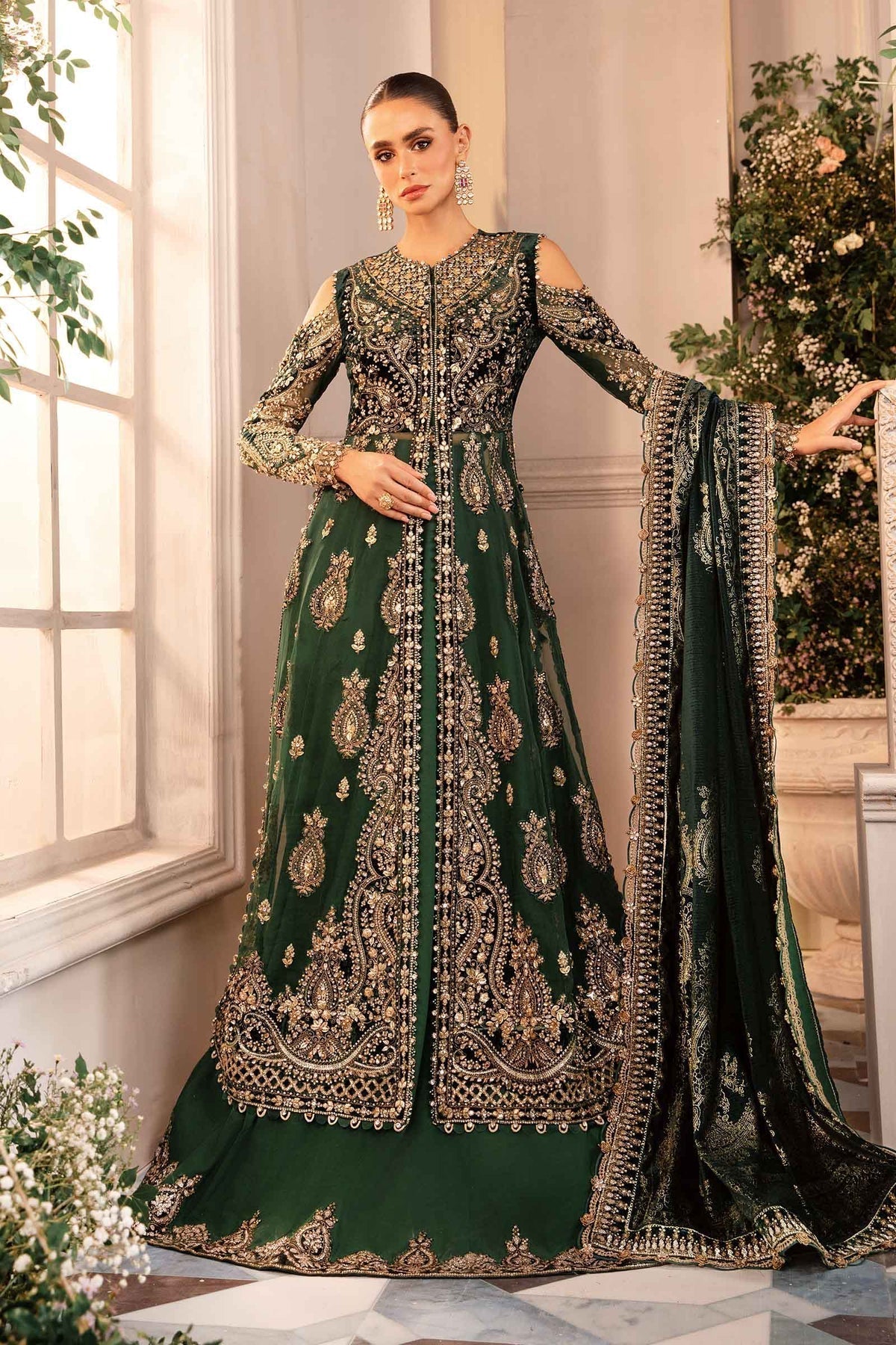 Maria B | Mbroidered Formals 24 | Velvet Suit | BD-2904 by Maria B - Designer Dress  - Type : Wedding Dress - Available at Libayah - 100% Original 
