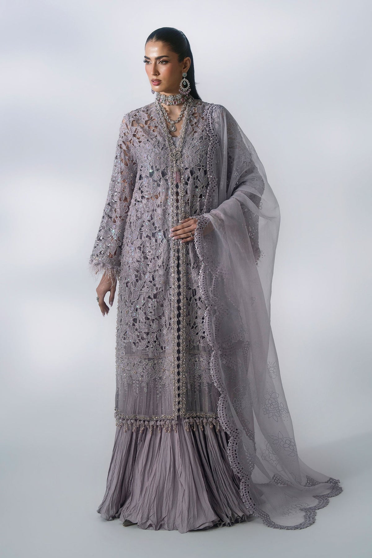Maria B | Mbroidered Wedding Formals 26 | BD-3105-Dusty Lilac by Maria B - Designer Dress  - Type : Ladies Clothes - Available at Libayah - 100% Original 