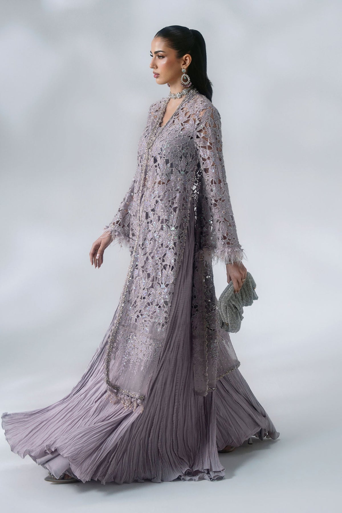 Maria B | Mbroidered Wedding Formals 26 | BD-3105-Dusty Lilac by Maria B - Designer Dress  - Type : Ladies Clothes - Available at Libayah - 100% Original 