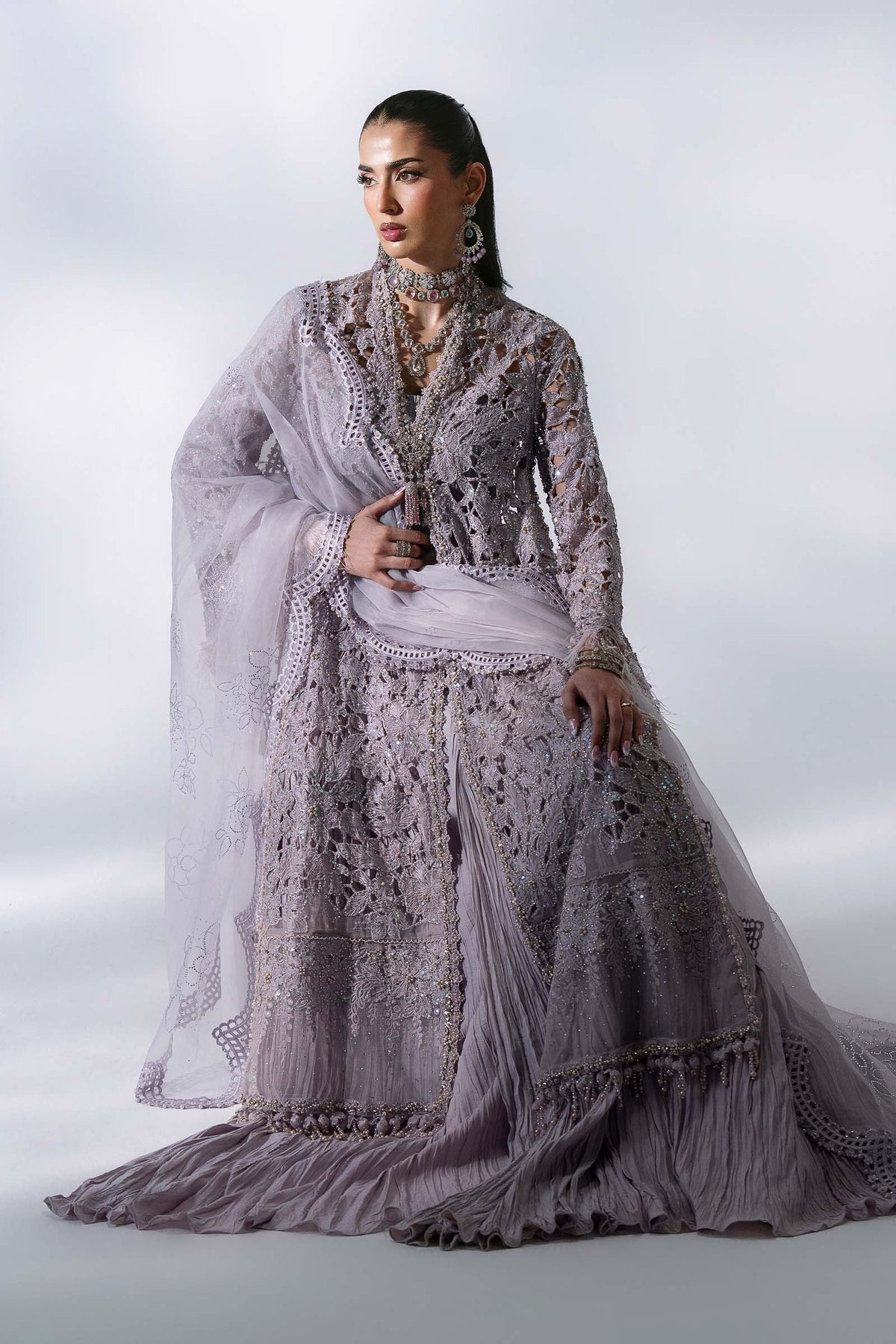 Maria B | Mbroidered Wedding Formals 26 | BD-3105-Dusty Lilac by Maria B - Designer Dress  - Type : Ladies Clothes - Available at Libayah - 100% Original 