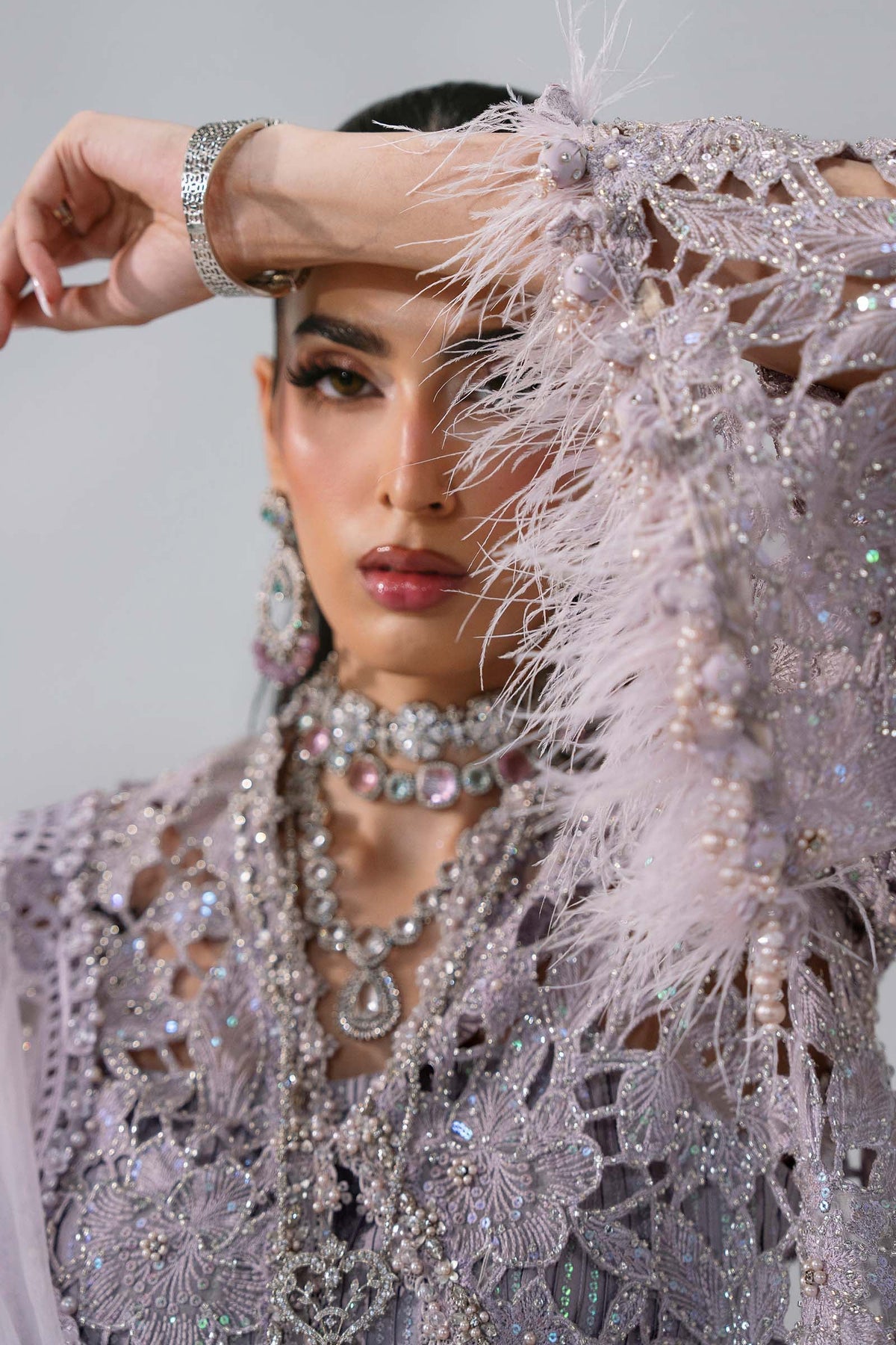 Maria B | Mbroidered Wedding Formals 26 | BD-3105-Dusty Lilac by Maria B - Designer Dress  - Type : Ladies Clothes - Available at Libayah - 100% Original 