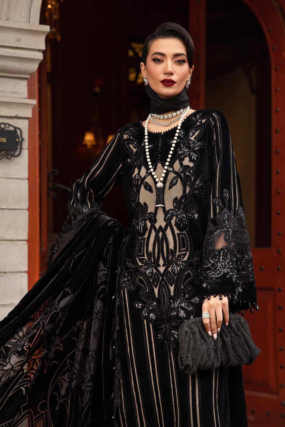 Maria B | Winter Luxe 24 | Velvet DL-1205 by Maria B - Designer Dress  - Type : Ladies Clothes - Available at Libayah - 100% Original 