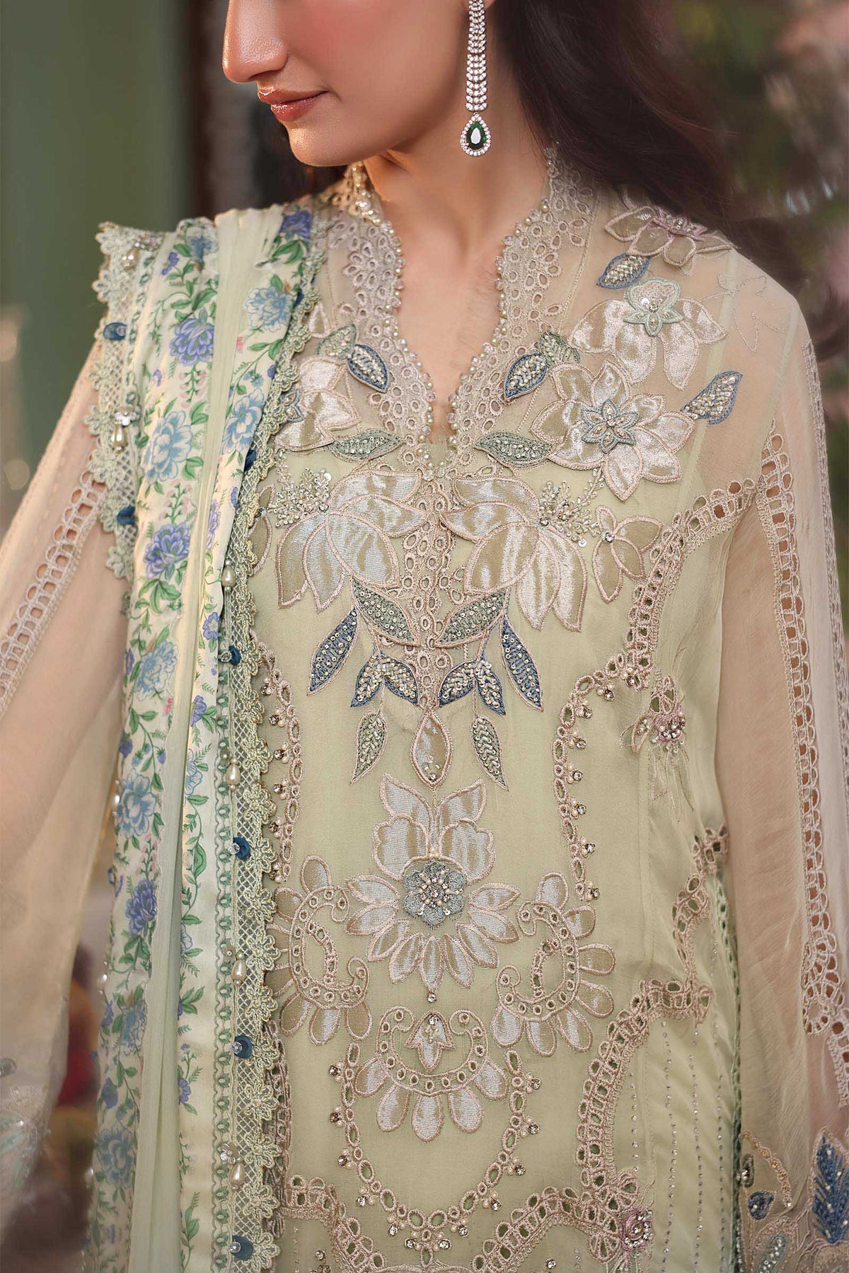 Maria b | Chiffon Formals 26 | MPC-26-105-Pistachio Green by Maria B - Designer Dress  - Type : Ladies Clothes - Available at Libayah - 100% Original 