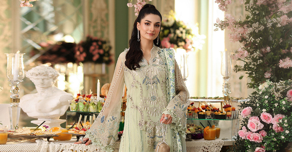Maria b | Chiffon Formals 26 | MPC-26-105-Pistachio Green by Maria B - Designer Dress  - Type : Ladies Clothes - Available at Libayah - 100% Original 