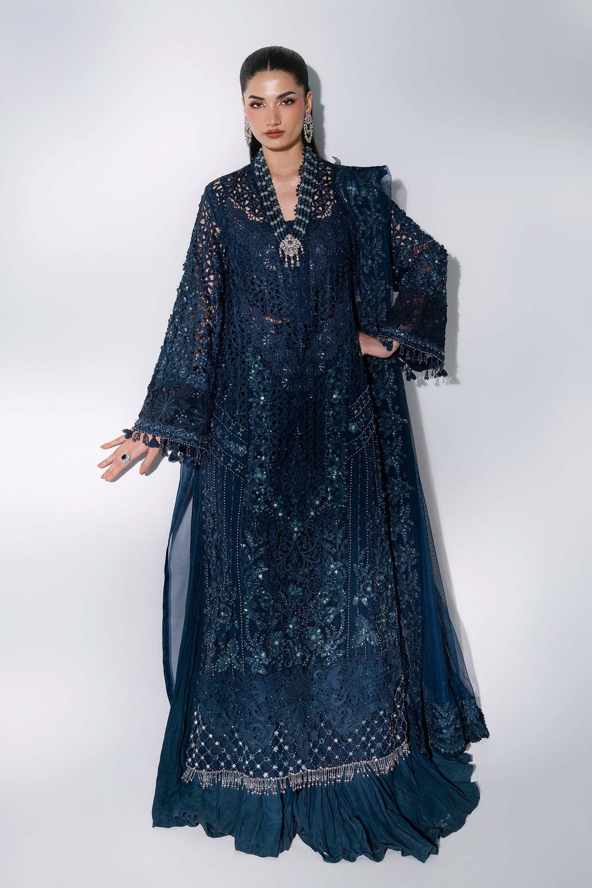 Maria B | Mbroidered Wedding Formals 26 | BD-3106-Peacock Blue by Maria B - Designer Dress  - Type : Ladies Clothes - Available at Libayah - 100% Original 