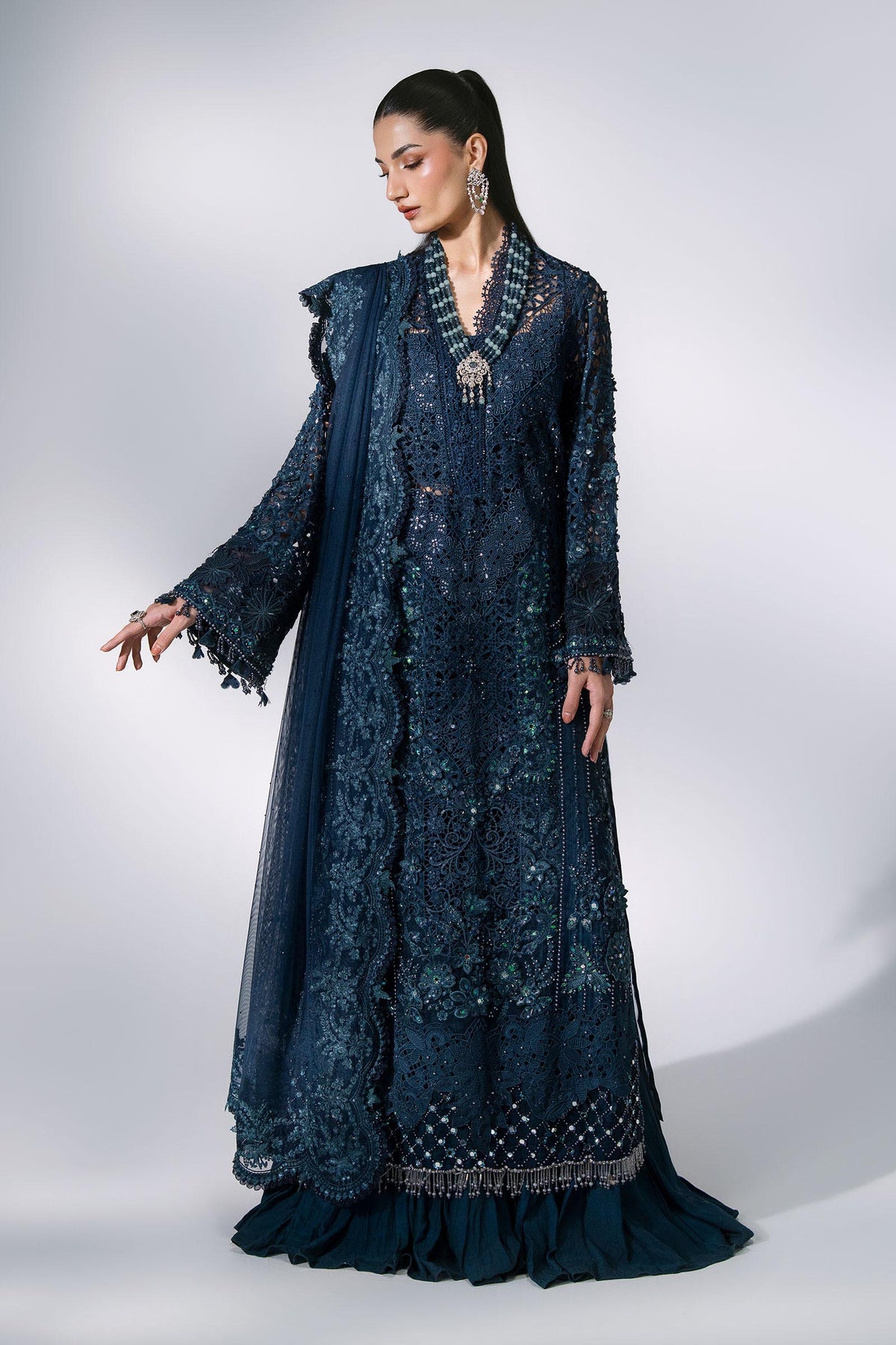 Maria B | Mbroidered Wedding Formals 26 | BD-3106-Peacock Blue by Maria B - Designer Dress  - Type : Ladies Clothes - Available at Libayah - 100% Original 